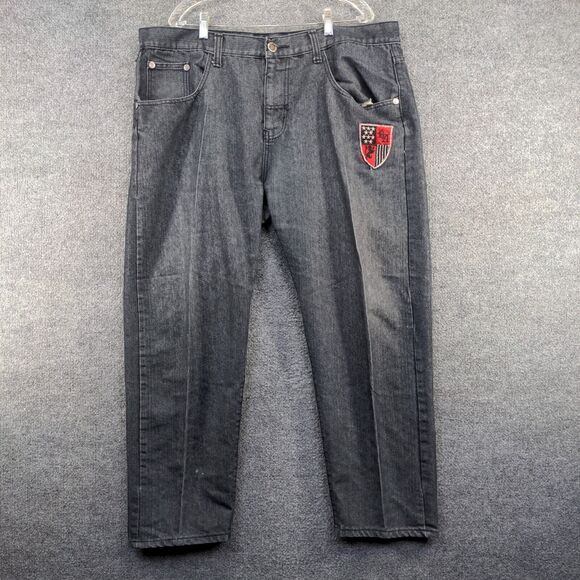 Red Ape Men's Straight Jeans Size 44 Black 5-Pocket Embroidered Logo Dark Wash - Picture 2 of 15